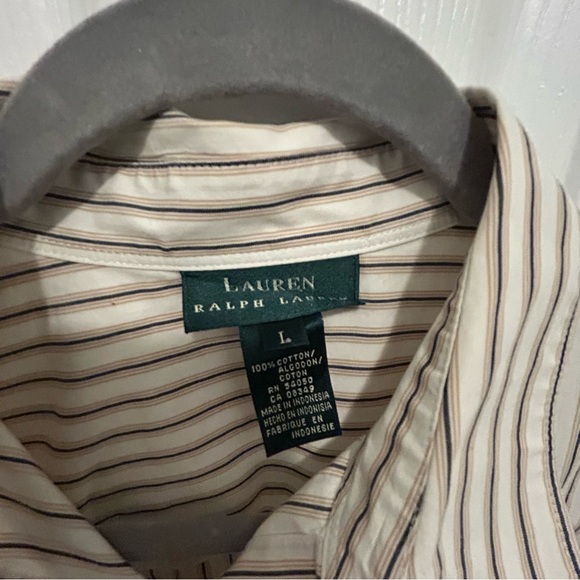 Lauren Ralph Lauren Beige Striped Button-Down Shirt - Picture 8 of 9